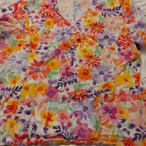 Stretchy pretty coloured  floral  uniform top Xl